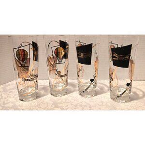 Vintage Gold & Black Pop Hot Air Balloon / Airplane Flight Design Highball Colli